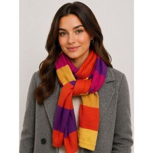 Lacoste Multicolored Bold Striped Soft Wool Scarf Unisex Classic Preppy